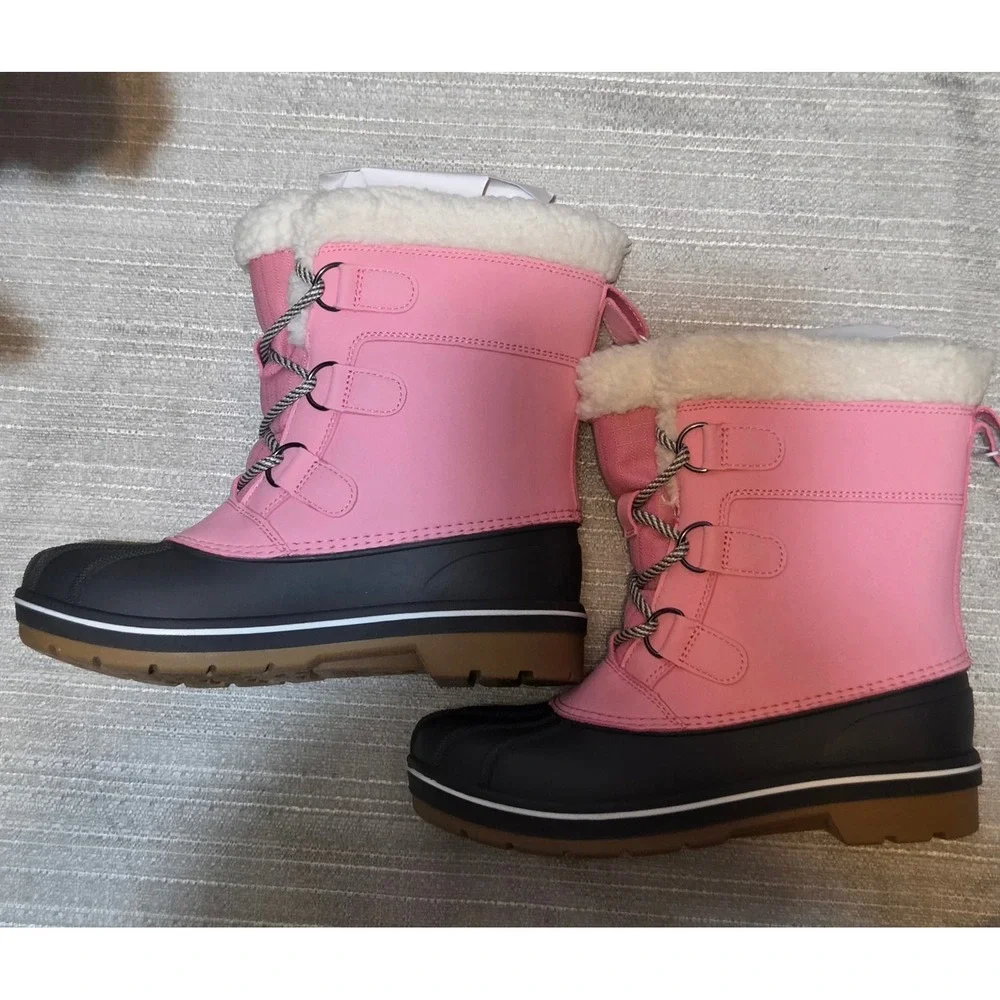 Cat & Jack Girls Pink Snow Boots Insulated Winter Duck Boots Size 3 Thermolite